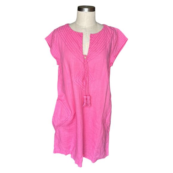 CALYPSO ST BARTH Vibrant Pink Linen Mini Shift Dress Women's Size Medium Preppy - Picture 1 of 8